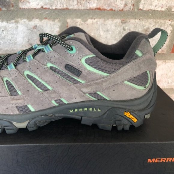 MERRELL MOAB 2 WATERPROOF HIKING SHOE DRIZZLE/MINT 7.5 W - Picture 9 of 14